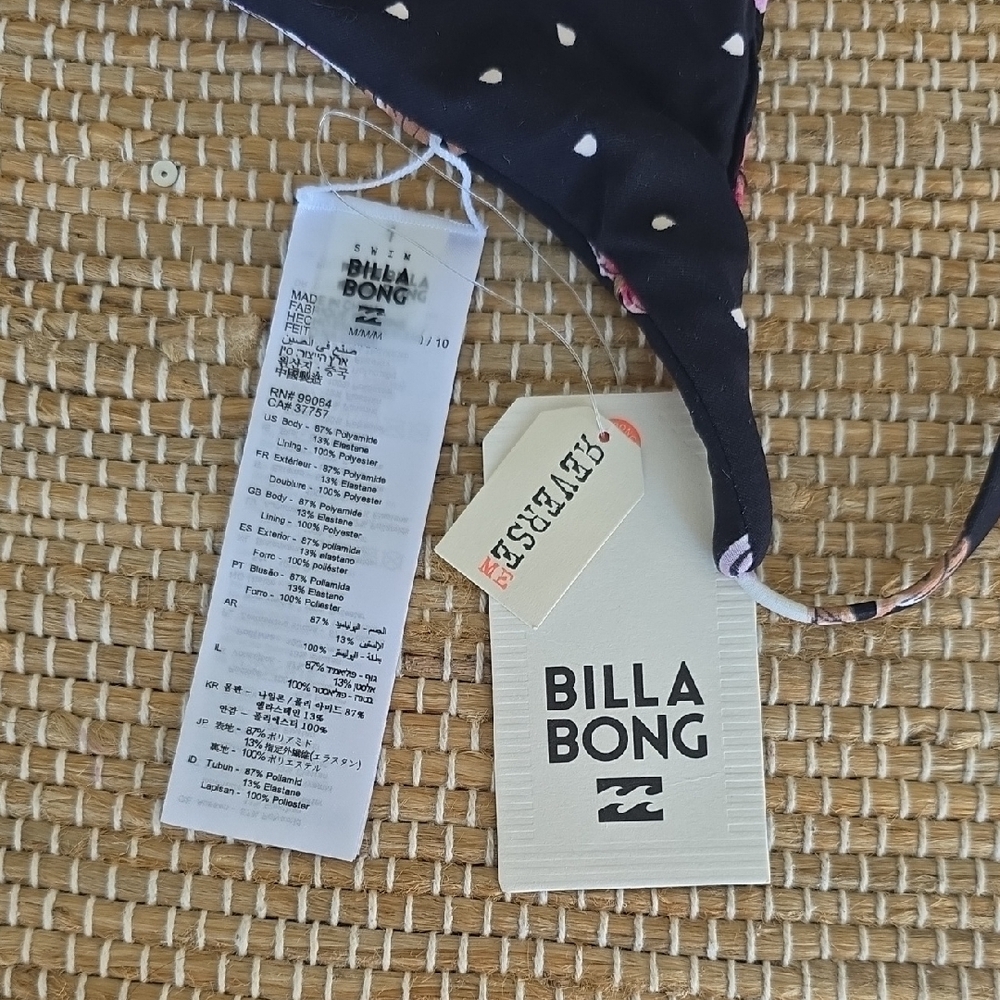 Sweet Tide V Cami Billabong Navy Floral & Water Droplet Reversable Bikini Top - Picture 3 of 3